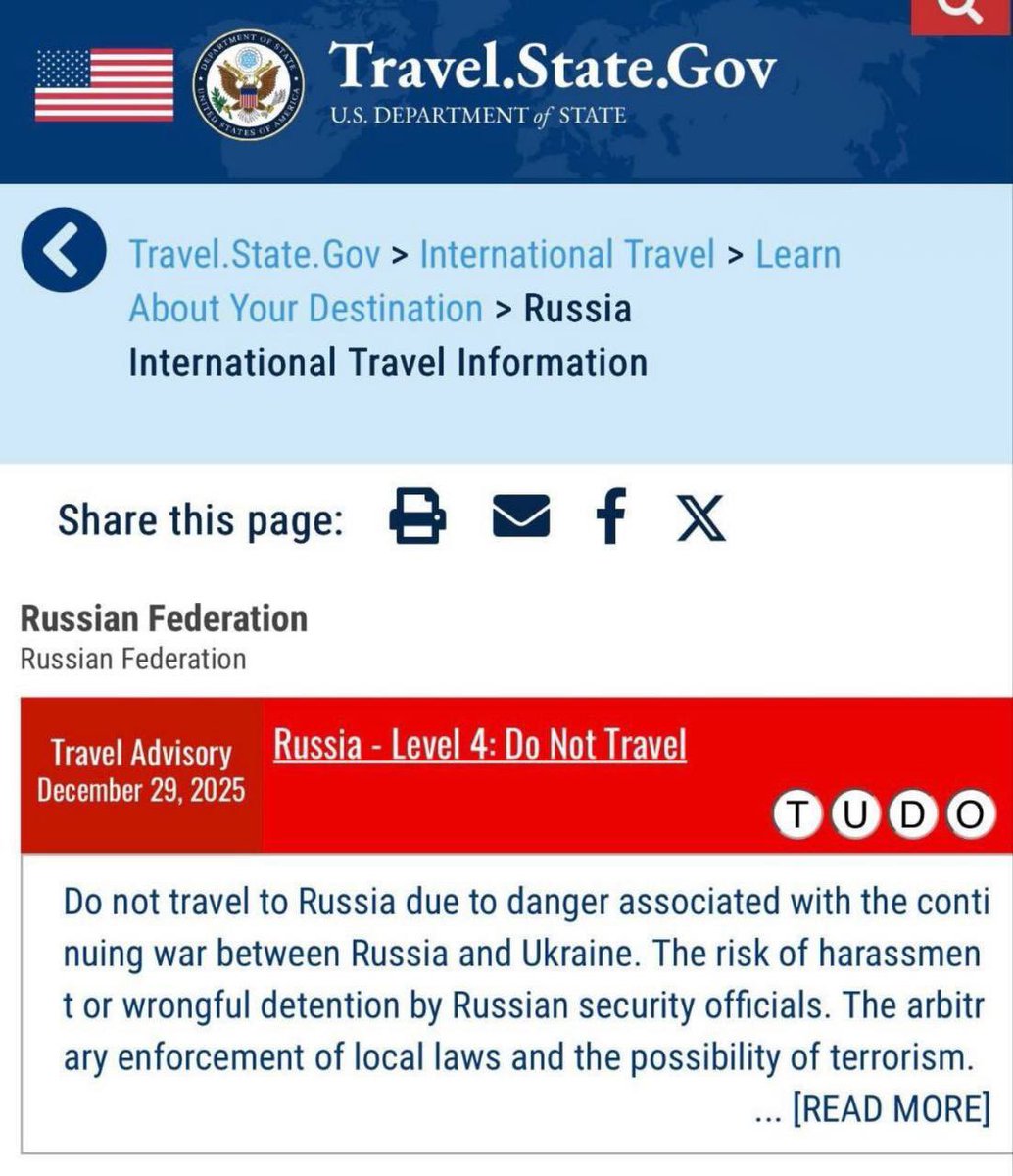 米国務省：ロシアへの渡航回避を勧告