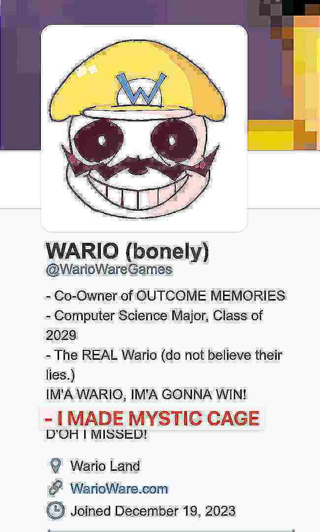 4rdsanctuary's tweet photo. @WarioWareGames @AbigailEnvy why does it say this on your profile? #owned #bonelyowned #shouldvesaidbownedly #orsomethinglikethat #bonelymademysticcave https://t.co/hCfK653SVb