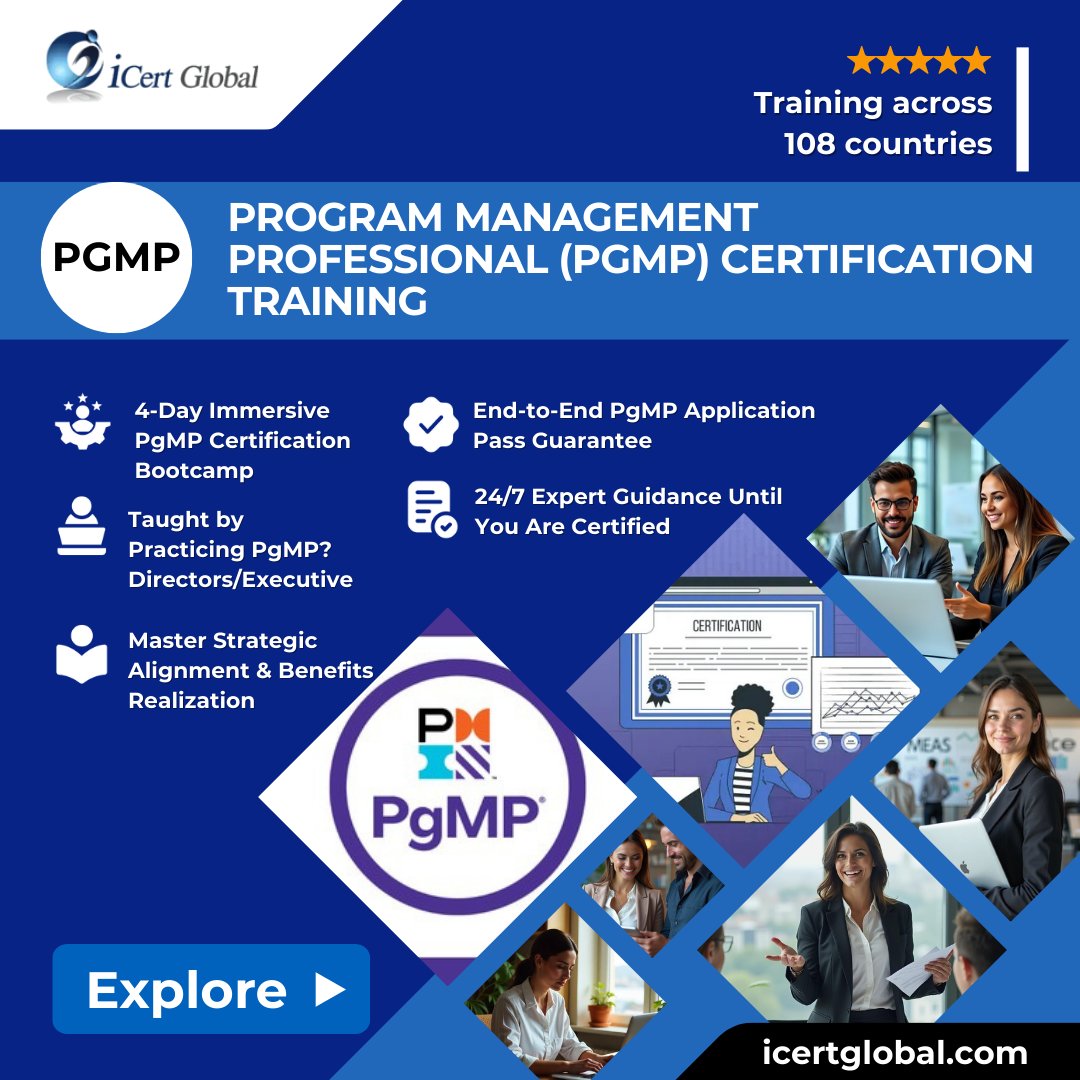 Lead at the program level with PgMP® by iCertGlobal 🚀
Align strategy, manage complexity, and drive enterprise impact.

#iCertGlobal #PgMP #ProgramManagement #StrategicLeadership #CareerGrowth