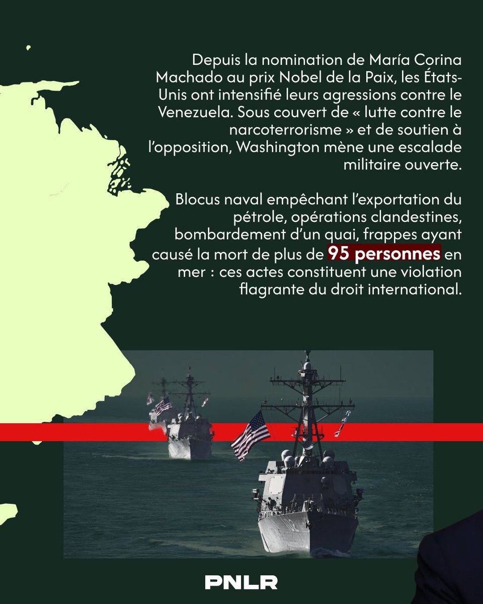 PNLR__'s tweet image. [Communiqué complet à lire sur notre site. Lien en bio]

Entre blocus, frappes et prétexte du « narcotrafic », les États-Unis mènent une offensive impérialiste contre le Venezuela, avec l’appui des bourgeoisies européennes. PNLR appelle à la solidarité avec le peuple vénézuélien.
