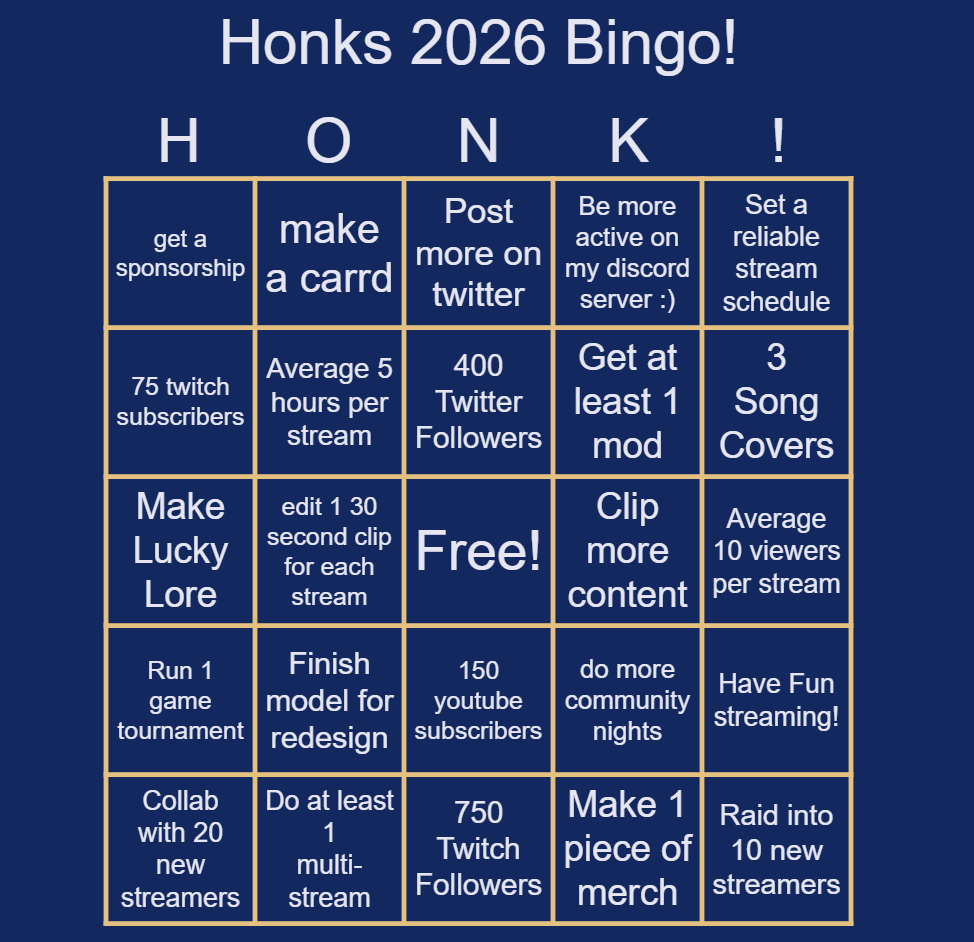 Been seeing this going around and decided to make my own 2026 Bingo card!

Cant wait for another year of Honking!!

credit <a href="/OPEuphie/">OPEuphie🌷</a> for the idea
