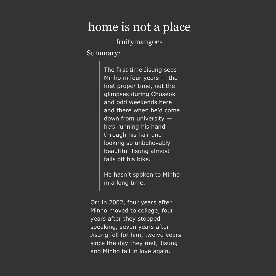 usermangoes's tweet image. YAYAYAY HOME IS NOT A PLACE IS DONE!!! IT’S POSTED!!! it’s honestly some of my best work i’m really very proud of it :’) thanks to everyone who’s read it so far and to everyone who will tap in now that it’s finished i appreciate everyone!!! 

if u wanna: archiveofourown.org/works/76500036