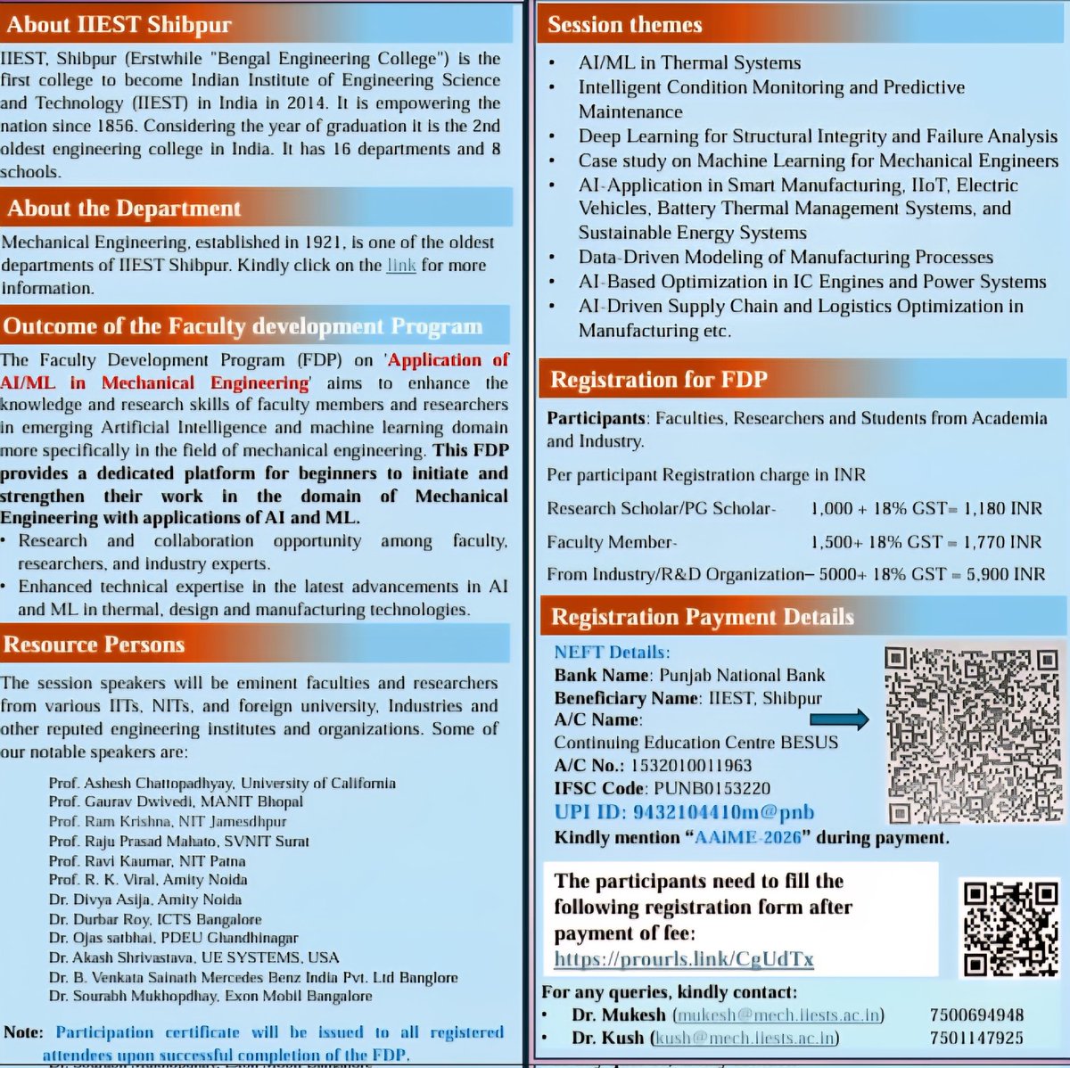 iiest_s's tweet photo. 5-Day Faculty Development Programme on
Application of AI/ML in Mechanical Engineering
#FDP
#FacultyDevelopmentProgramme
#AIinMechanicalEngineering
#MachineLearning
#ArtificialIntelligence
#MechanicalEngineering
#IIESTShibpur
#EngineeringEducation
#AcademicDevelopment
#OnlineFDP https://t.co/RFWUjVPCFG
