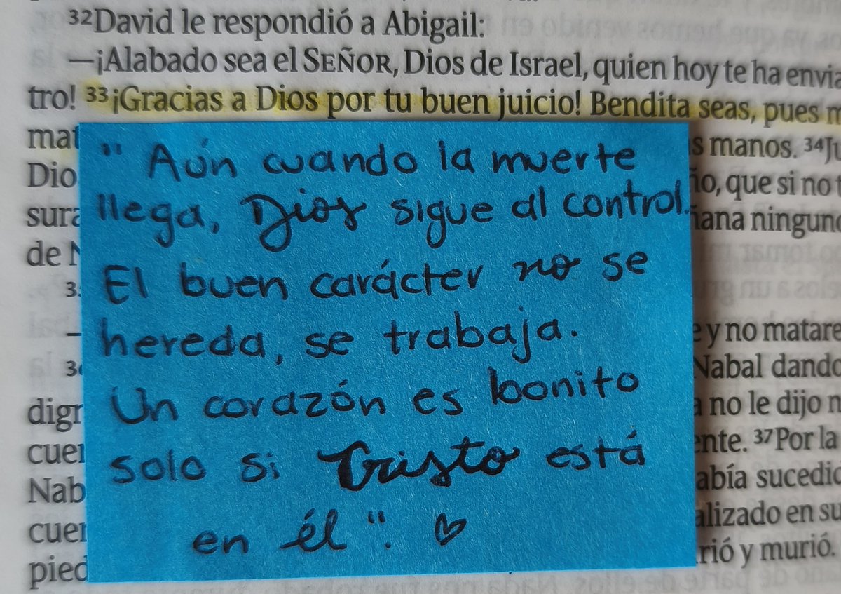 1 Samuel 25. Emociones, carácter y humildad. Abigail era una combinación hermosa, físicamente sí, pero su manera de ser era determinante: era una mujer temerosa de Dios 🙌🏽🥰

#rpsp
