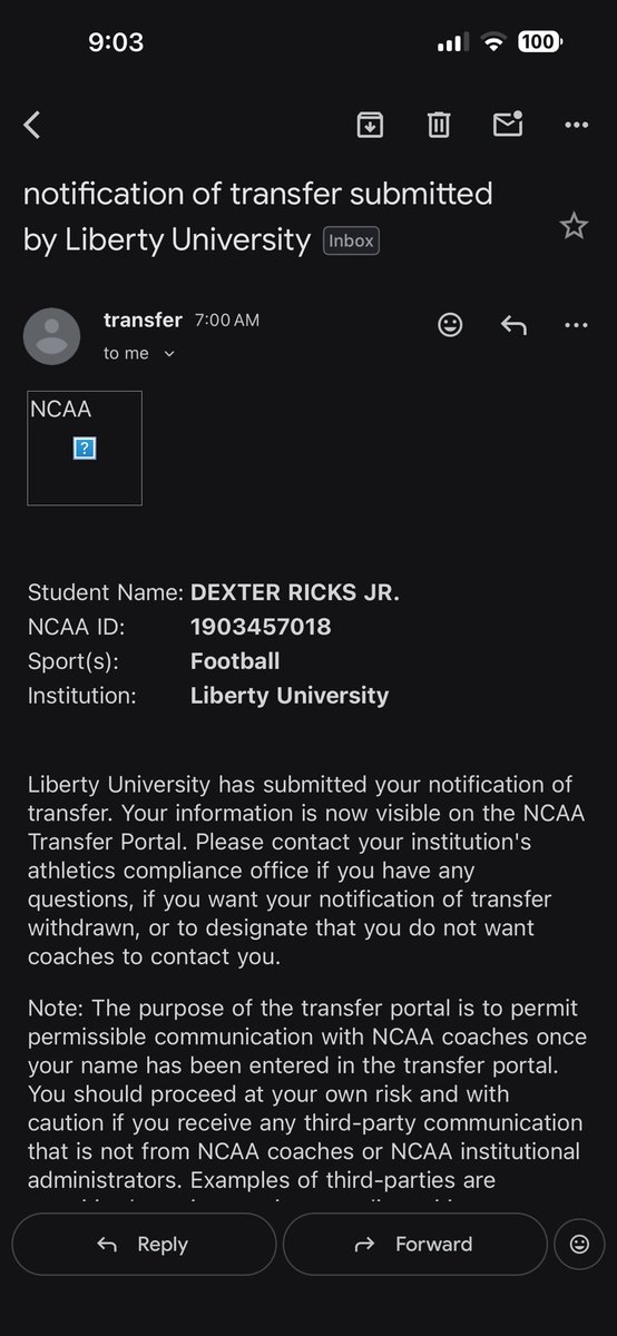 DexterRicksJr's tweet image. Officially in the portal. Let’s Work 💯 
@thebizofathlete