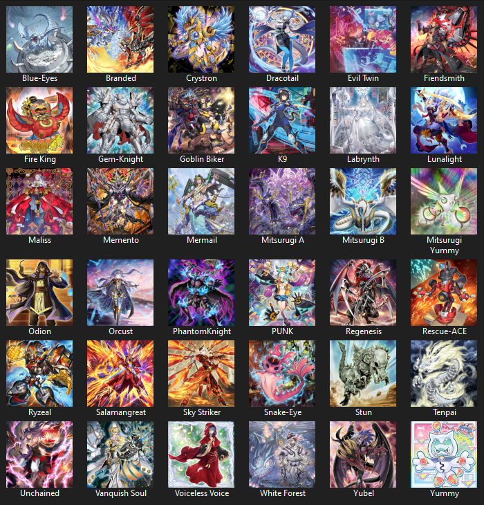 TheLawYGO's tweet photo. Every deck that had a YCS / WCQ top in 2025. Quite the list. See you all very soon! https://t.co/jCLszqAyQr