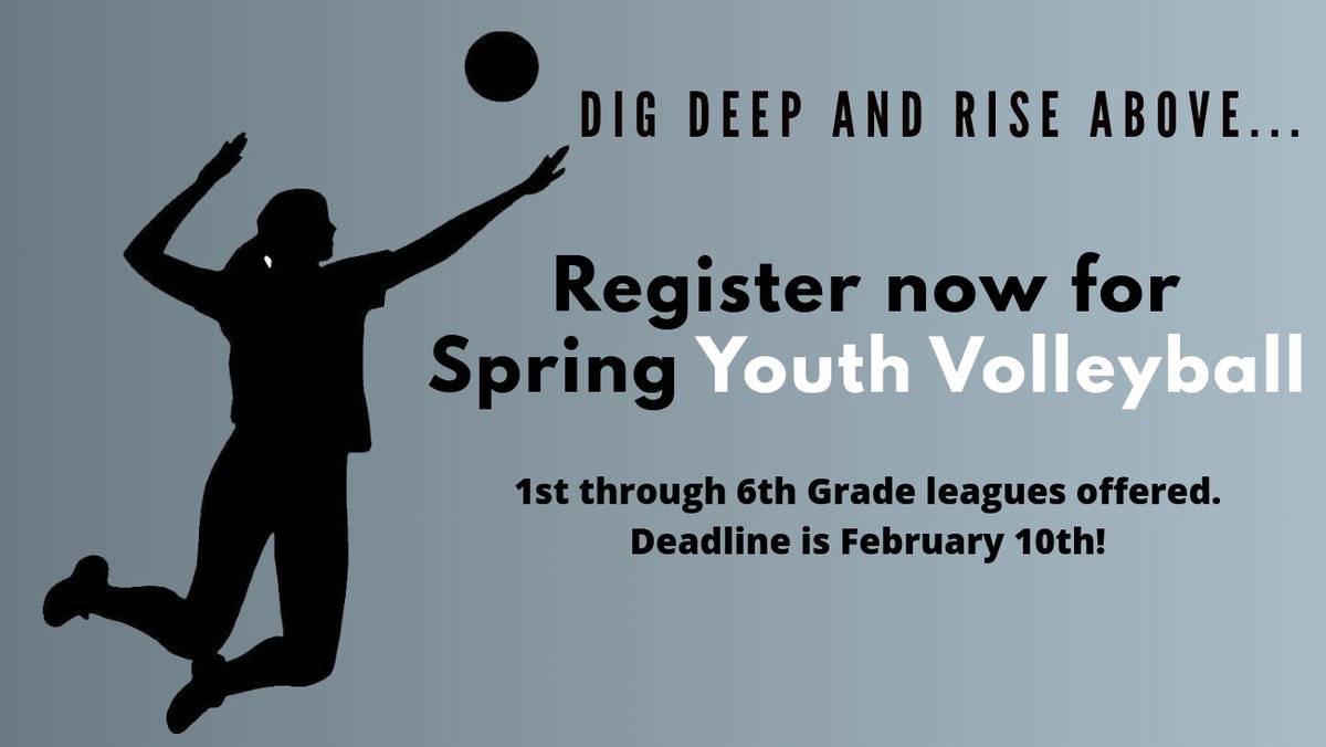 More spring sports on the way...register now for our spring YOUTH VOLLEYBALL leagues 🏐...now through February 10th.  Leagues available for 1st through 6th grades.  Visit wahooparksandrec.com for more info.