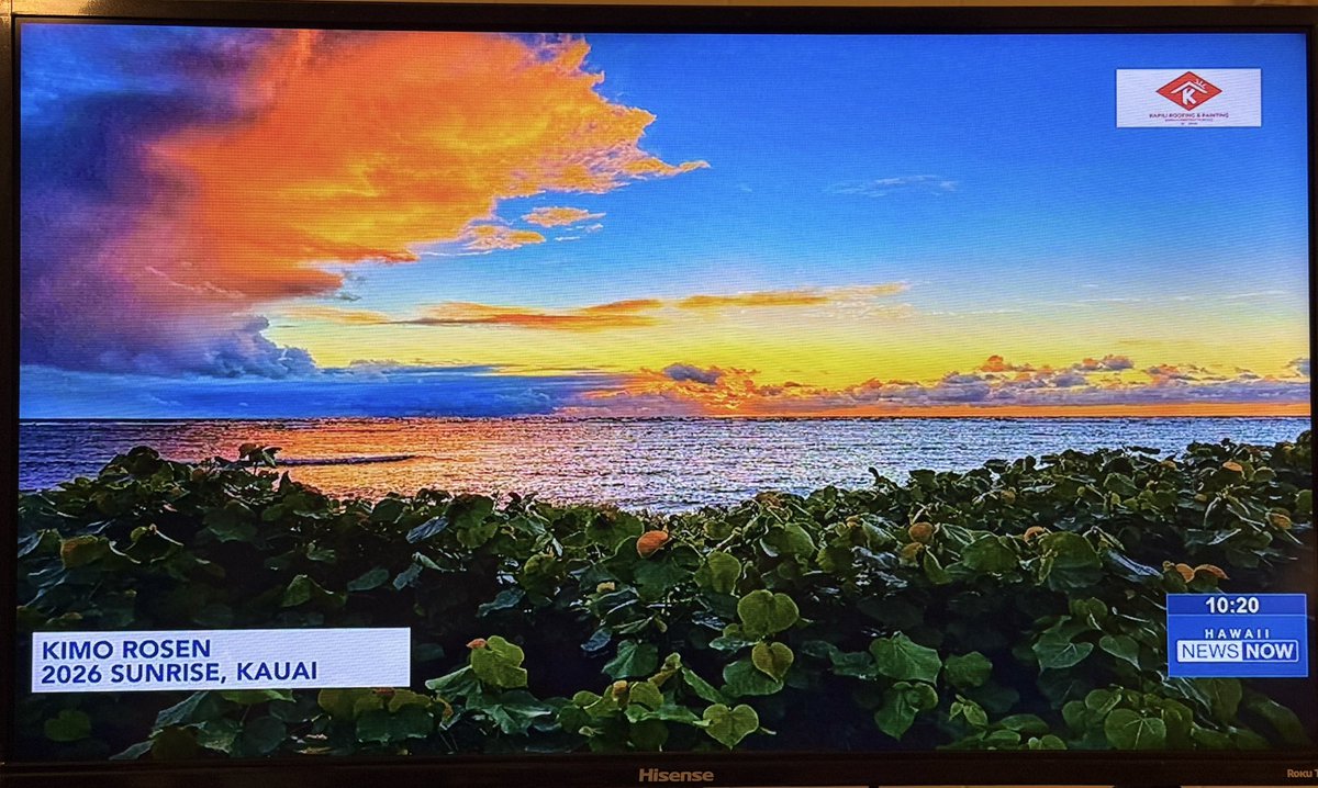 KimoRosen's tweet image. Hawaii News Now-Hawaii’s most watched news with Chief Meteorologist Jennifer Robbins showed my ‘First Sunrise of the year photo’ from yesterday on last evenings newscasts! 😎❤️🇺🇸🤙
#kauaisunrise
#KauaiWeather
#firstsunrise