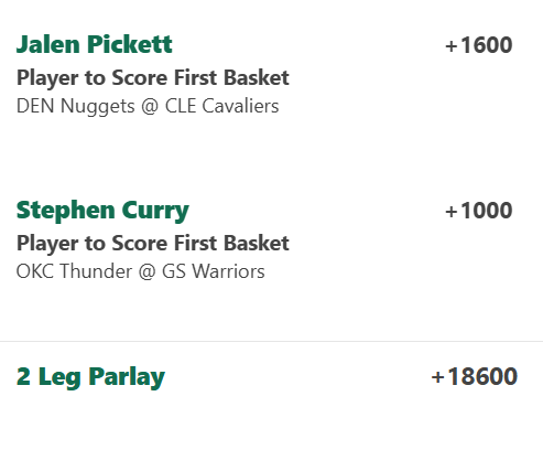 linEsoVerminds's tweet image. Since it's what #thepeople crave, let's try some off-market first baskets on 365. 

Pickett is next best +1100 and Curry +700. 

Next best pairing gets to +9500. 

Played both straight for .2u and played the lotto for .1u.

I've never hit one of these.

#GamblingX #NBAX