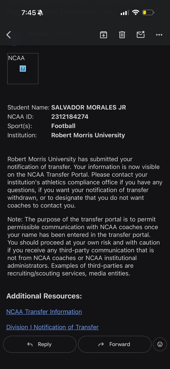 Officially in the portal!!
TE
6’4
240 lbs
2 years of eligibility