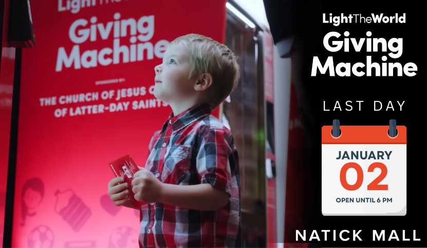 givingmachineb's tweet photo. Last chance to visit the #NatickMall #GivingMachineBoston! Start a new family tradition and kick off 2026 by giving back.  Share why you give and help inspire our community. #WhyIGive #GiveBack2026 #LightTheWorld https://t.co/oEaaP2nz7U