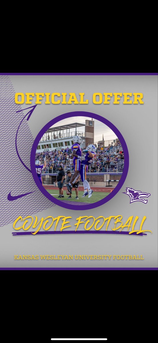 After a great conversation on the phone.. 
<a href="/kwufootball/">Kansas Wesleyan University Football</a> offered!