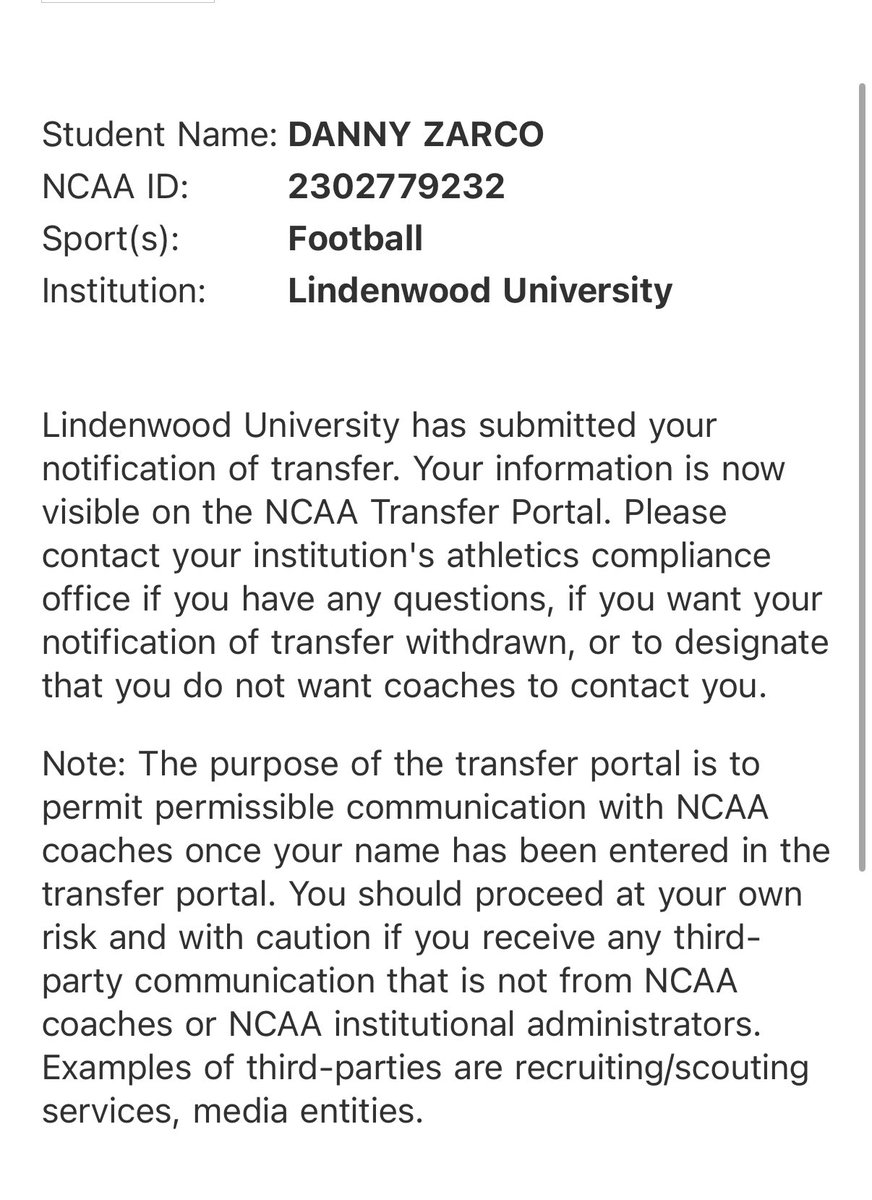 dannyzarco05's tweet photo. I am officially in the transfer portal. @OLMafia @RivalsPortal https://t.co/jXrNEub4iX