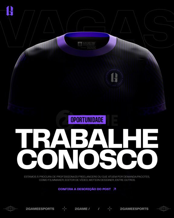 2GAMEgg's tweet image. A @2gamegg tem muito conteúdo para produzir em 2026 e está procurando: 

Editores de Vídeo, Motion Designers, Social Media e Audiovisual em geral para trabalhos freelancer ou pacotes de entrega.

Interessados: enviem portfólio e contato por DM. 📩