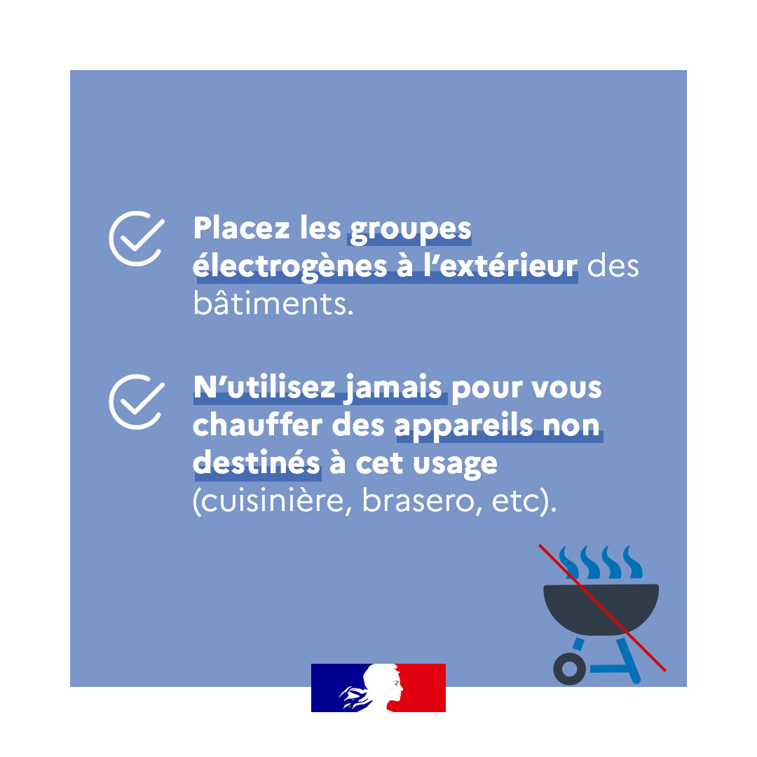 Prefet92's tweet image. ❄️GRAND FROID

En période de grand froid, le risque d’intoxication au monoxyde de carbone augmente fortement.

⚠️Rappel des comportements à proscrire absolument :

👉Ne jamais utiliser de groupe électrogène à l’intérieur ;
👉Ne pas utiliser un chauffage d’appoint de manière…