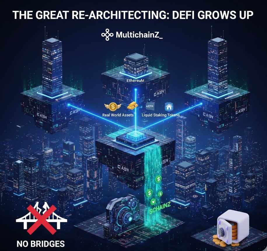 mohamma43476595's tweet image. 🏛️ The Great Re Architecting: Why DeFi is Finally Growing Up
Headline: The era of DeFi Experiments is closing. We are now entering the age of Durable Financial Infrastructure with @MultichainZ_  

The Shift: From Hype to Substance
For years, DeFi was a playground of speculative…