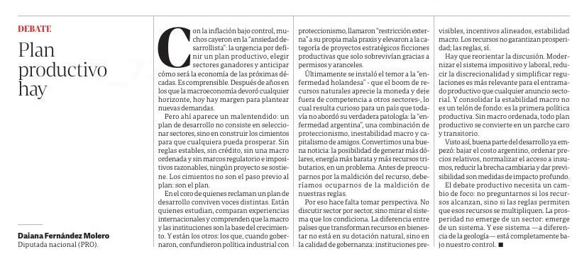 daianamol's tweet image. PLAN PRODUCTIVO HAY
Atención con la ansiedad desarrollista de ex funcionarios y think tanks. Con la inflación en segundo plano, reaparece el reclamo por un “plan productivo”. Antes era elegir sectores y dar exenciones. Hoy hay plan productivo, pero es otro y superador. 🧵
