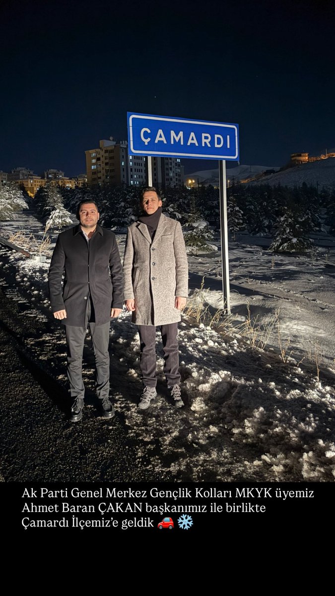 Ak Parti Genel Merkez Gençlik Kolları MKYK üyemiz Ahmet Baran ÇAKAN başkanımız ile birlikte Çamardı İlçemizdeyiz  🚗 ❄️
