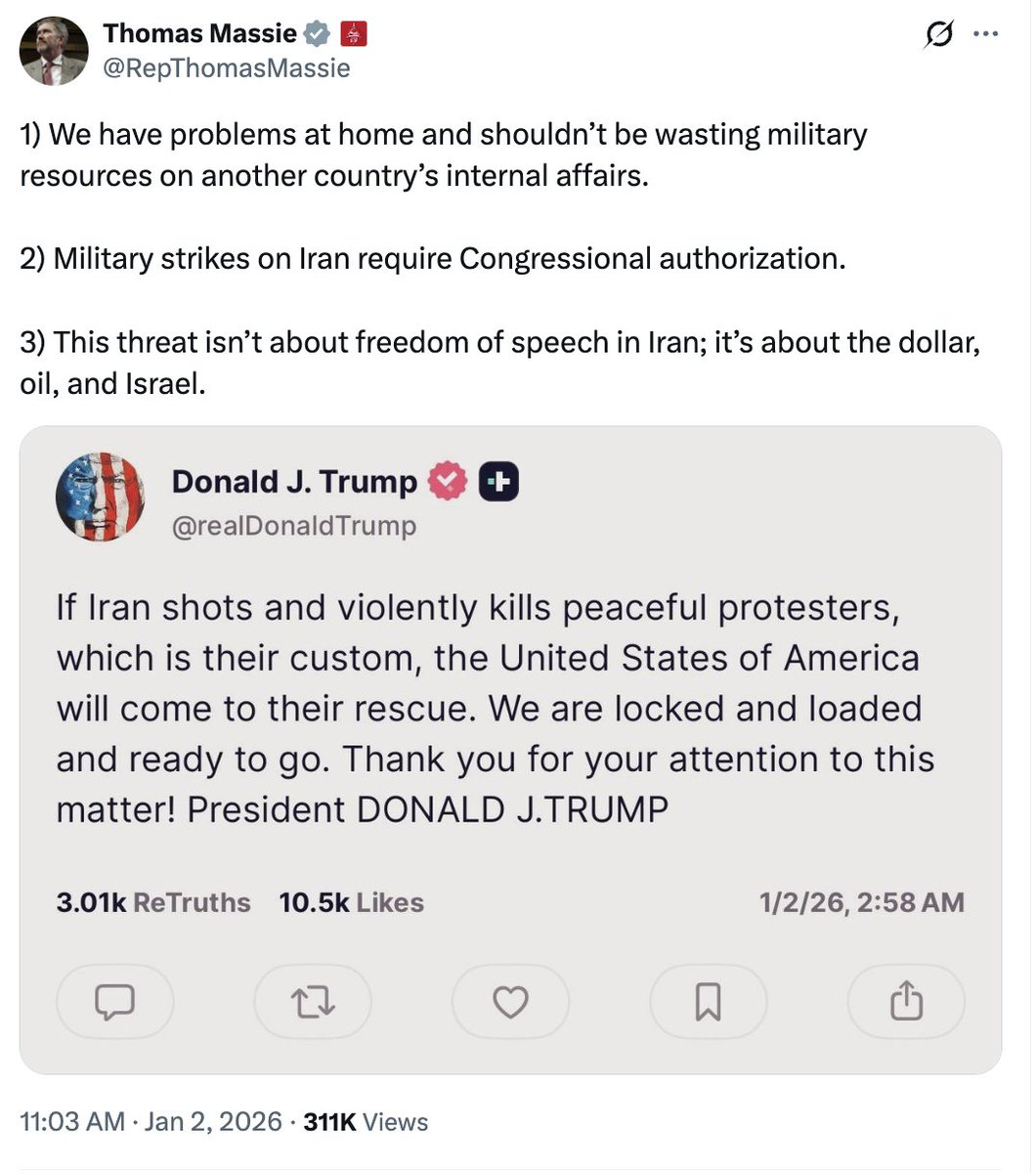 ggreenwald's tweet image. In case you're wondering why three fanatically pro-Israel oligarchs (Miriam Adelson, Paul Singer and John Paulson) are single-handedly funding the campaign to remove @RepThomasMassie from Congress, see below. 

Too much America First. Can't have that: