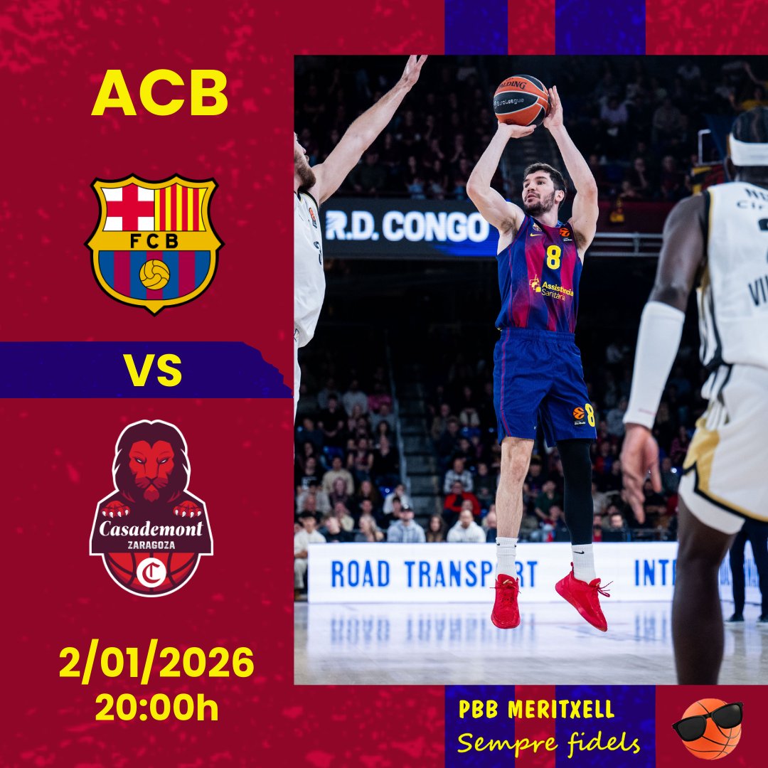PBBMeritxell's tweet image. 🏀 Avui a les 20 h, el @fcbbasket juga el primer partit de l'any contra el @CasademontZGZ, partit de la Lliga ACB.

Som-hi equip 💪🏽

#ForçaBarça
#SempreFidel
#MaiCaminaràsSols🔵🔴