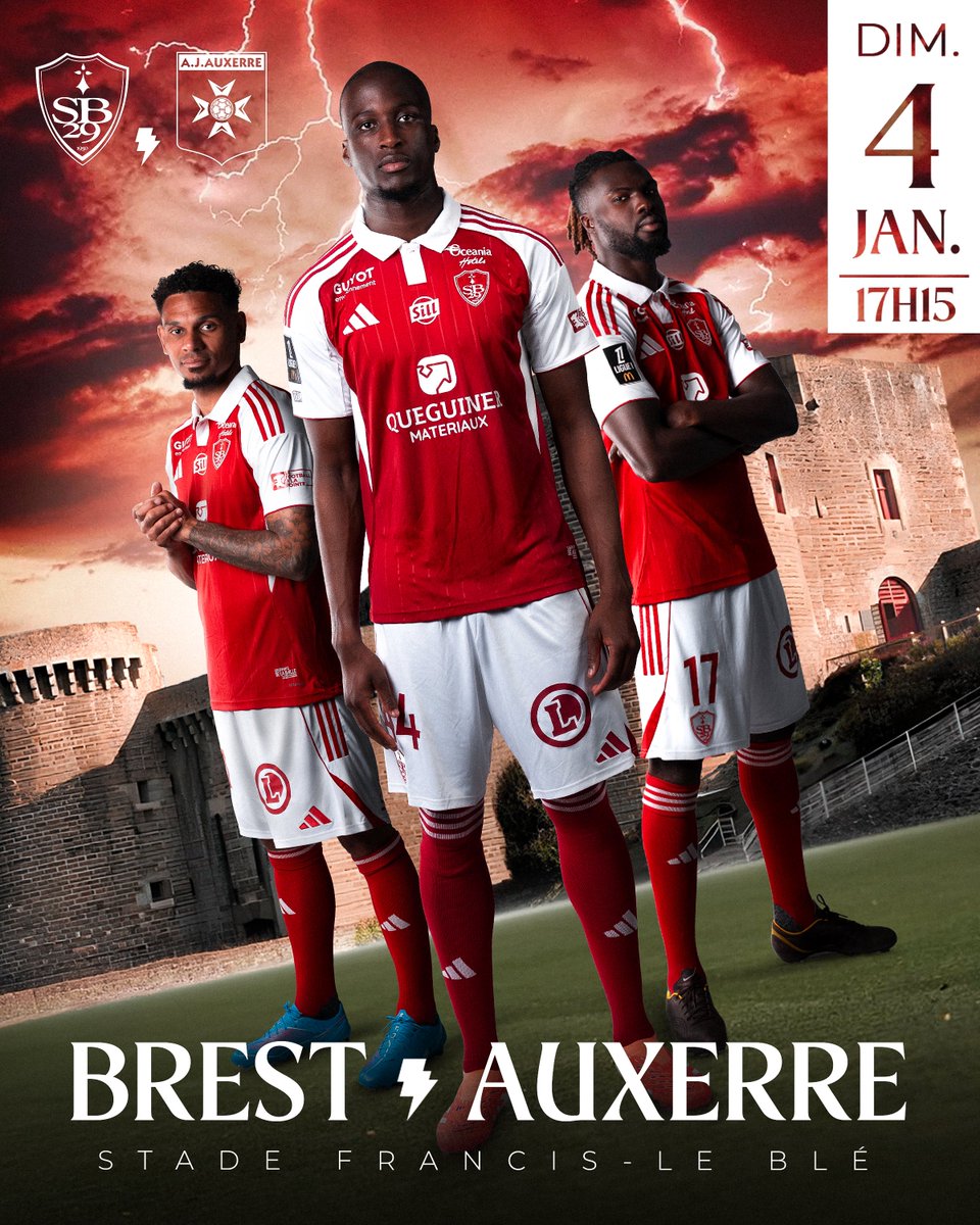 𝐉𝐎𝐔𝐑 𝐃𝐄 𝐌𝐀𝐓𝐂𝐇 !!! 🔴⚪

17ème journée de <a href="/Ligue1/">Ligue 1 McDonald's</a> ⚔

🆚 AJ Auxerre
⌚ 17h15
🏟️ Stade Francis Le Blé
🎟️ tinyurl.com/5n8m3skp
📱#SB29AJA
📺 𝐿𝑖𝑔𝑢𝑒1+ 👉 ligue1plus.fr