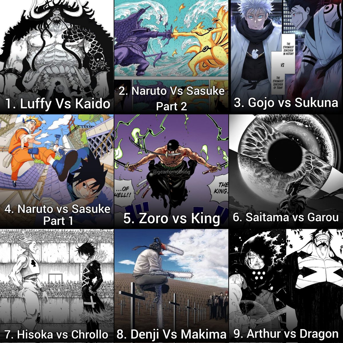 gearfornothing's tweet image. Can we all agree that these are the top 9 manga fights of all time ?