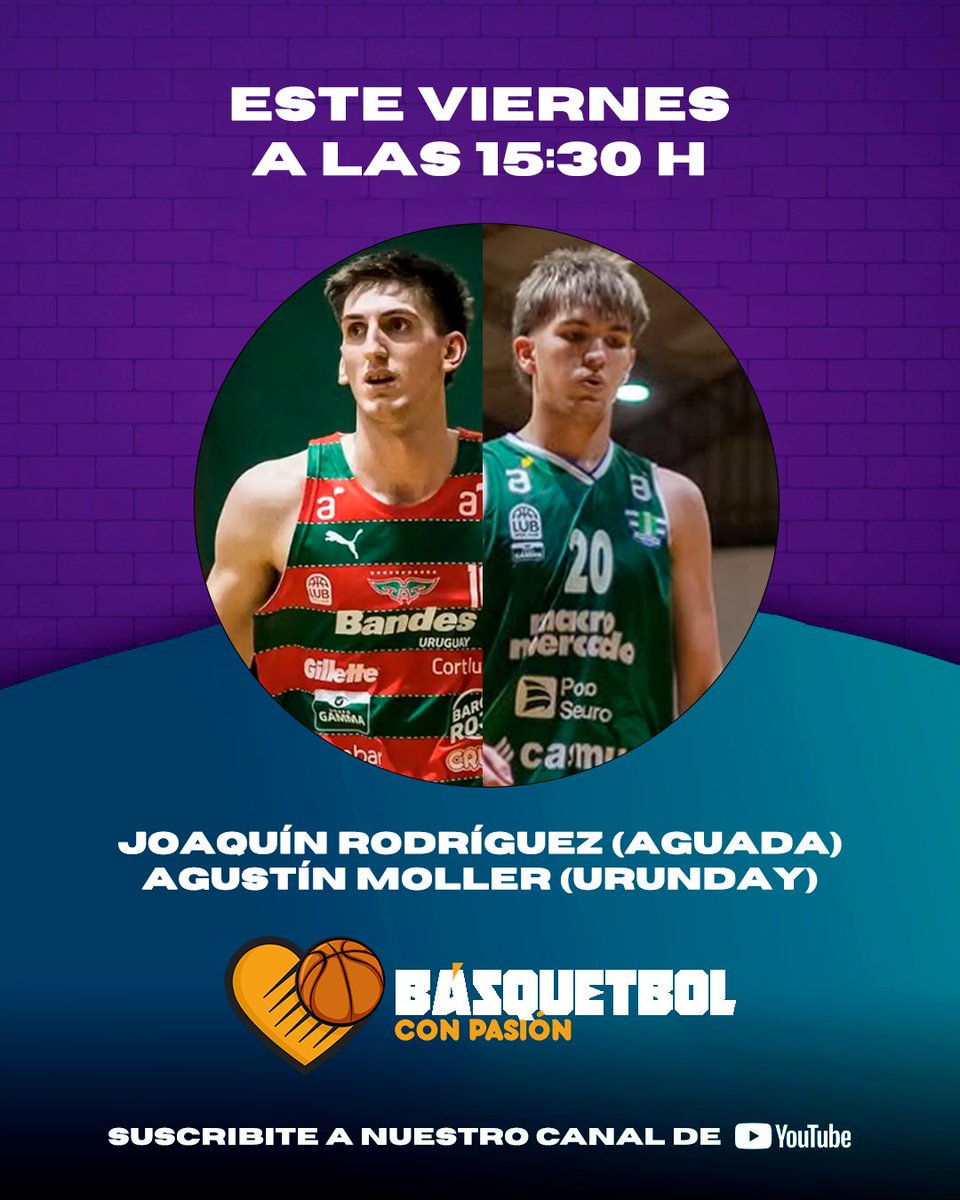 HOY a las 15:30 hs 🔥

En nuestro primer programa del año, entrevistamos a Joaquín Rodríguez (<a href="/Aguada_oficial/">Club Atlético Aguada</a>) y Agustín Moller (<a href="/ClubUrunday/">Club Urunday_oficial</a>) en Básquetbol Con Pasión por <a href="/somosfix/">FIX Entertainment</a> 🏀

▶️youtube.com/live/YSiK0kLB2…