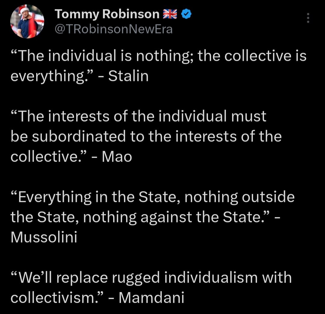 OldeWorldOrder's tweet image. There should be more public outcry about his words than his salute, honestly.

He is regurgitating some of the most dangerous rhetoric in all of history.

Collectivism is deadly.