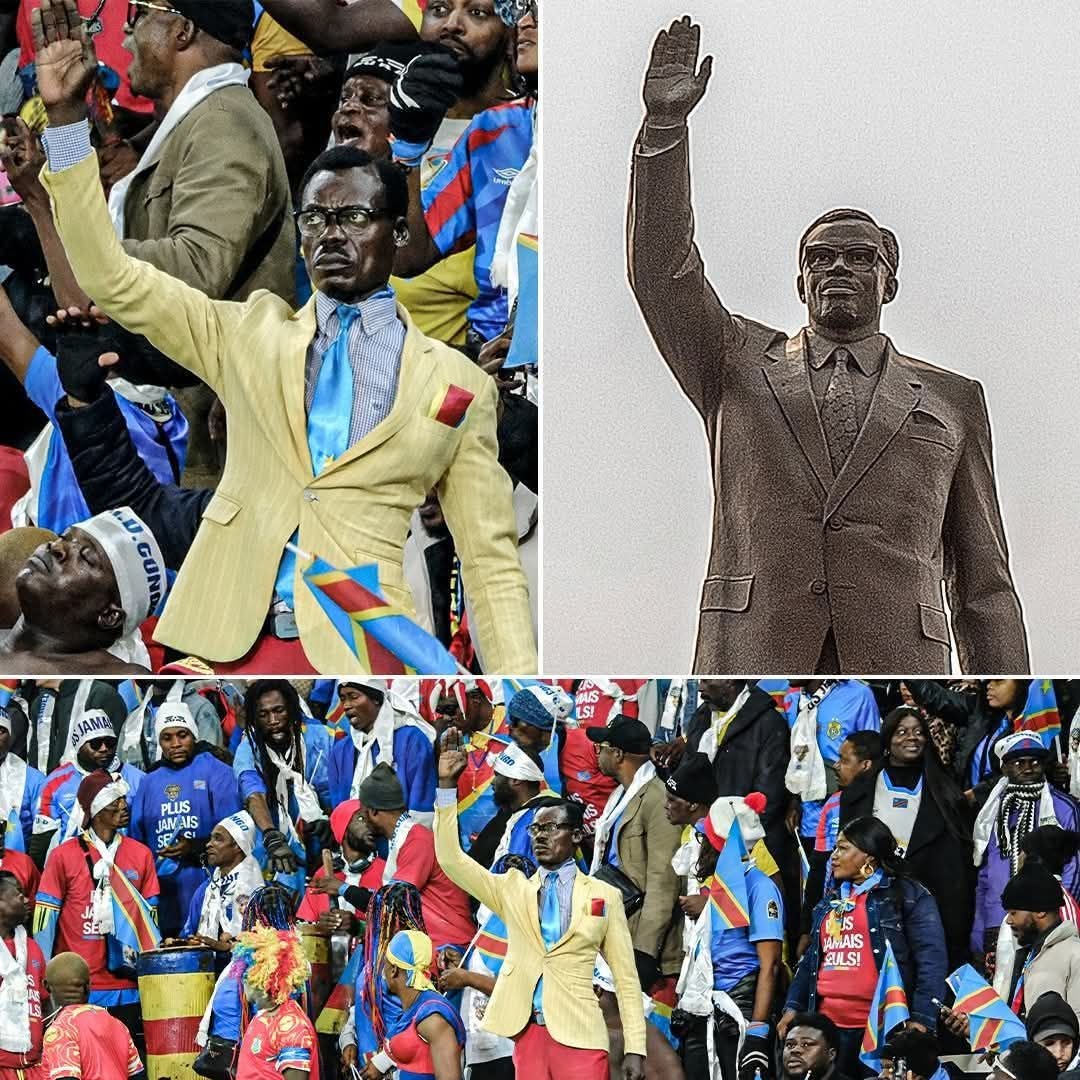 A DR Congo fan has gone viral for an emotional tribute to the country’s first Prime Minister, Patrice Lumumba

Kuka Mboladinga stood for the entire 115 minutes of DR Congo’s AFCON match, striking the same pose as Lumumba’s statue in Kinshasa right arm raised while wearing a