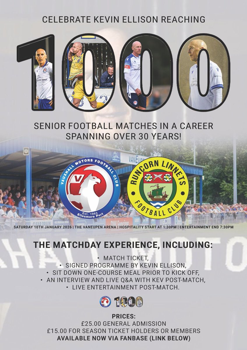 vmfc_'s tweet image. Kevin Ellison – 1000 Games! ⚪️🔵

On Saturday 10th January, against Runcorn Linnets, we will proudly celebrate an incredible milestone as Kevin Ellison reaches over 1000 senior appearances.

In the modern game, achievements like this are extremely rare. The word legend is often…