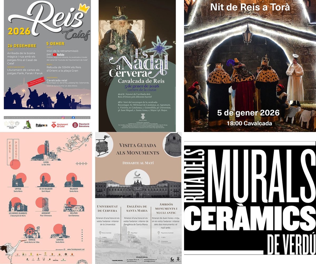 SomSegarra's tweet photo. Sense plans tot esperant los #Reixos? #concerts #pessebres #pastorets  #conte #cavalcades #visites i #expos , viu l' #hivernsegarra!
@lasegarra @pessebre_oficis @CConcabella  @museudecervera @BiblioGuissona @AjuntamentCalaf @Espitllera @viladetora
ℹ️ https://t.co/8ZHEiD282A https://t.co/J0fApu7soa