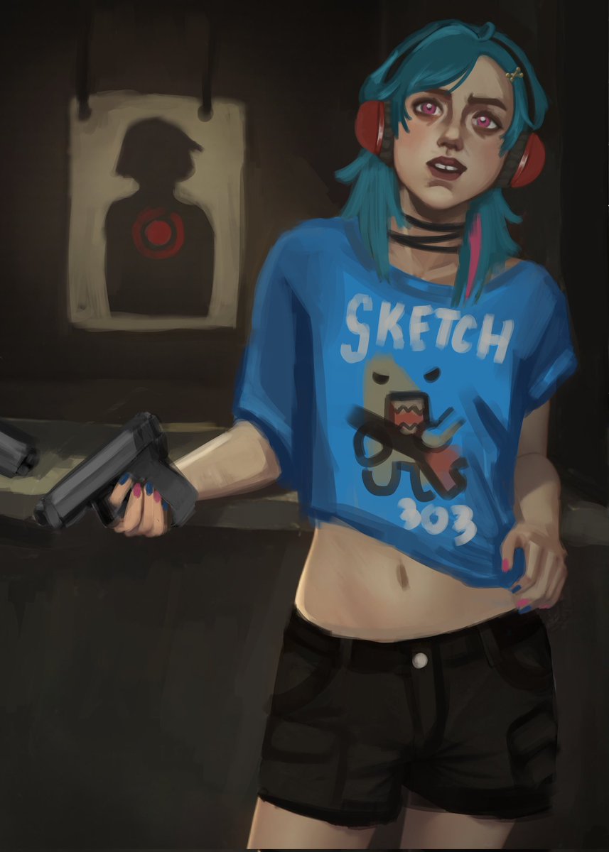 Sketch_303's tweet image. Heyyy *holds gun like an apple* #Jinx #arcane