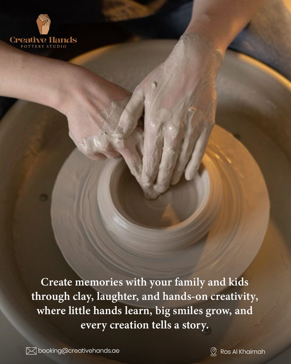 hands_art23005's tweet image. Where creativity brings families closer 🏺✨
Unplug, get your hands in clay, and create meaningful memories together 🤍
📍 Ras Al Khaimah
📩 booking@creativehands.ae
👉 Book your family pottery workshop — limited spots!

#CreativeHands #FamilyWorkshop #PotteryClass #RasAlKhaimah
