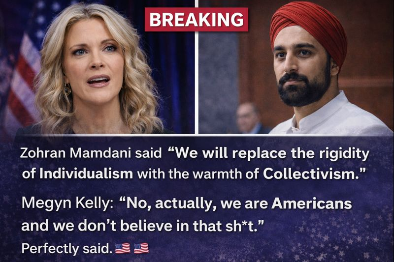 DerrickEvans4WV's tweet photo. 🚨BREAKING: Megyn Kelly responds sharply to Zohran Mamdani’s statement: “We will replace the rigidity of Individualism with the warmth of Collectivism.”  

“No, actually, we are Americans and we don’t believe in that sh*t.” https://t.co/hTOZ1L2D9E