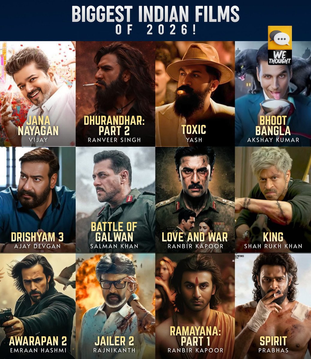 UmairSandu's tweet photo. 2026 is gonna be insane and crazy ! 🤯💥

Many big films are releasing this year. It will be a tough fight for the Highest Grossing film. 🔥 https://t.co/LCBikV6TMH