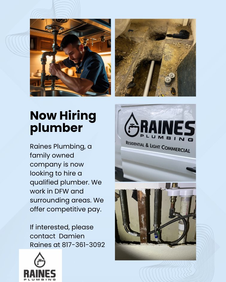 PlumbingRaines's tweet image. #dfwplumbers #dfwplumbing #dfwjobs