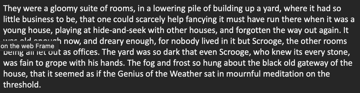 Scrooge’s miserliness isn’t only social — it’s personal. He lives in darkness, cold, and isolation. This isn't someone who lives lavishly and needs to share it around: his life is as empty and joyless as his moral outlook. What is the significance of this?