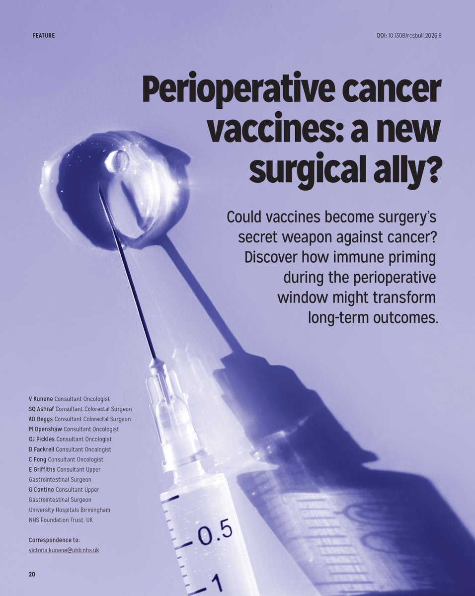 RCSnews's tweet image. How are vaccines changing surgical oncology? Our latest #Bulletin feature looks at immune priming, timing for R0 resection and trials from dendritic cell to mRNA platforms. 

Are they effective? Read more: publishing.rcseng.ac.uk/doi/abs/10.130…