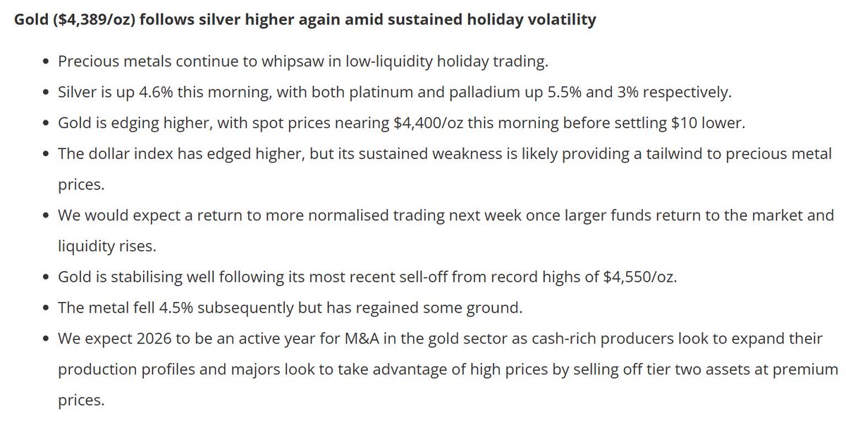Silver is up 4.6% this morning, with both platinum and palladium up 5.5% and 3% respectively. Gold is edging higher, with spot prices nearing $4,400/oz this morning before settling $10 lower. 
share-talk.com/sp-angel-today… via <a href="/Share_Talk/">Share_Talk ™</a>