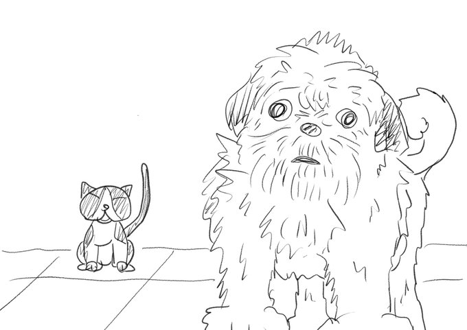 今年最初の落書きは犬&猫 