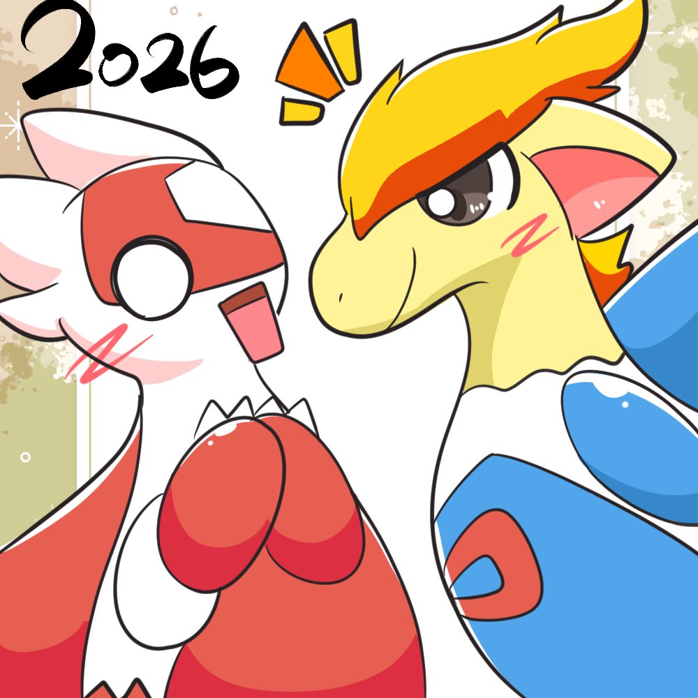 Reshitter's tweet image. 🎨描き初め -2026-／Latias&amp;amp;Latios

改めて新年あけましておめでとうございます✨
少し遅れましたが描き初めです🎨
今年はお絵描きと同人活動を両方において一番頑張ったと言えるような年にしていきたいです💪