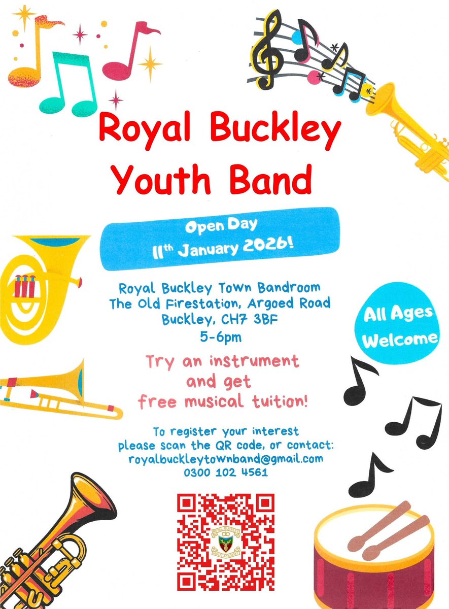 Come &amp; learn to play brass! Start on your musical journey - follow the QR code link &amp; scroll to Youth Band for information &amp; application 🎶🎺🏴󠁧󠁢󠁷󠁬󠁳󠁿
#HappyNewYear2026 #brassband #FreeTuition #community #childrensmusic #Buckley