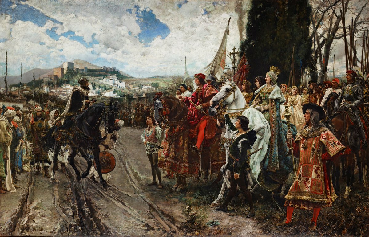 DVanLangenhove's tweet image. On this day, the 2nd of January 1492, Muhammad XII, the last muslim ruler in Spain formally surrendered the Emirate of Granada and returned the territories to Ferdinand of Aragon and Isabella of Castile.

For the first time in nearly eight centuries, the Iberian peninsula was…