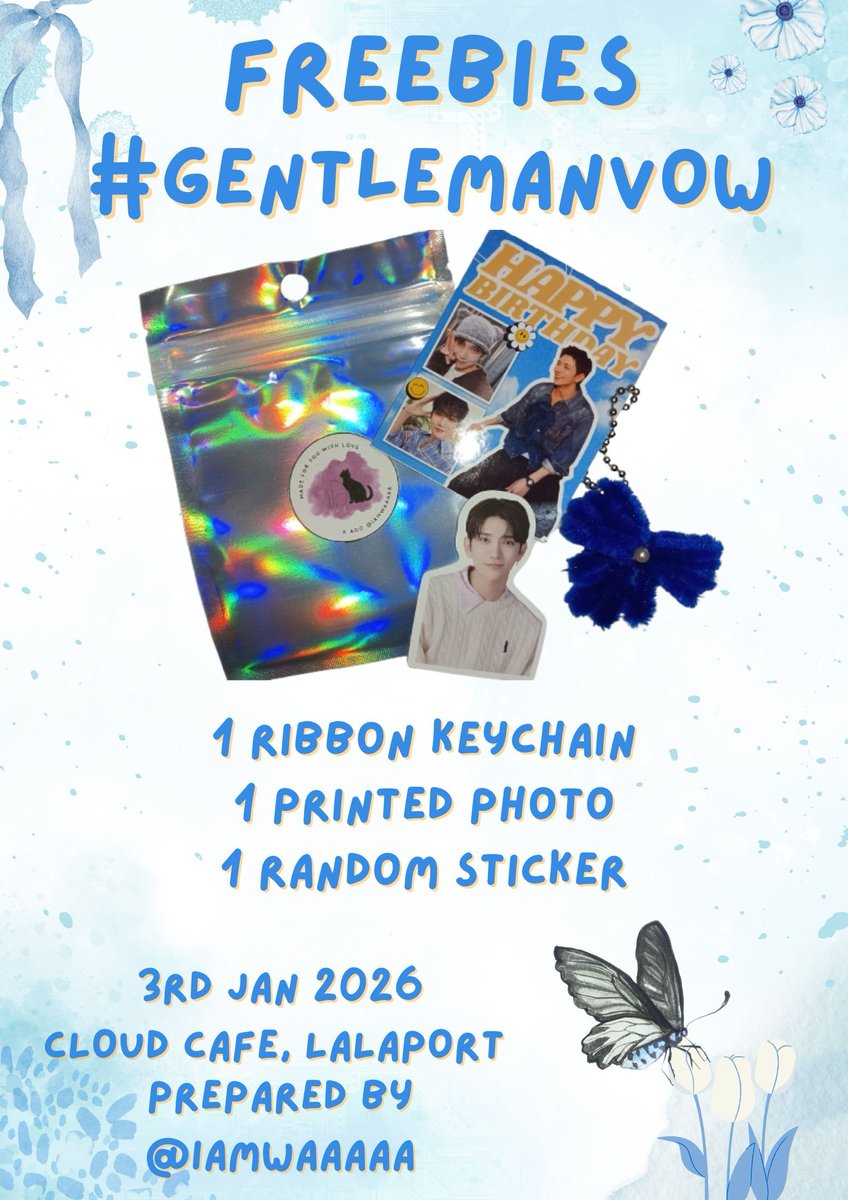JOSHUA CSE FREEBIES 

📅 Saturday 3 Jan 2026
⏰Tba
📍Cloud Cafe, Lalaport

How to redeem

🦌 Find me and say hi 
🦌 Can trade on the spot 
🦌 FCFS (70 set)

#GentlemanVow
