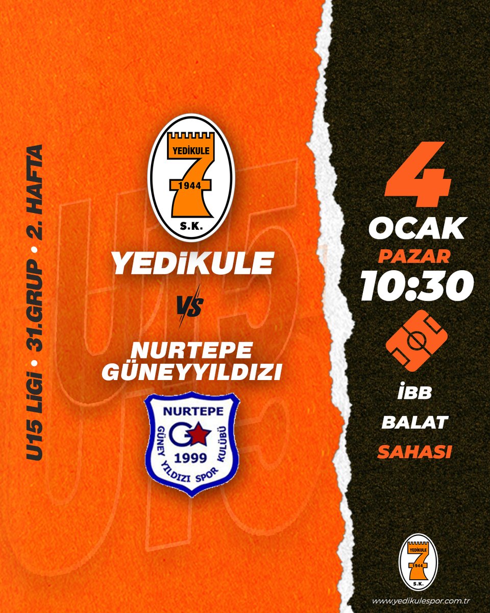 U15 ligi ikinci haftasında 4 Ocak Pazar günü Nurtepe Güney Yıldızı Spor ile karşılaşacağız.
Sporcularımıza başarılar diliyoruz.🟠⚪