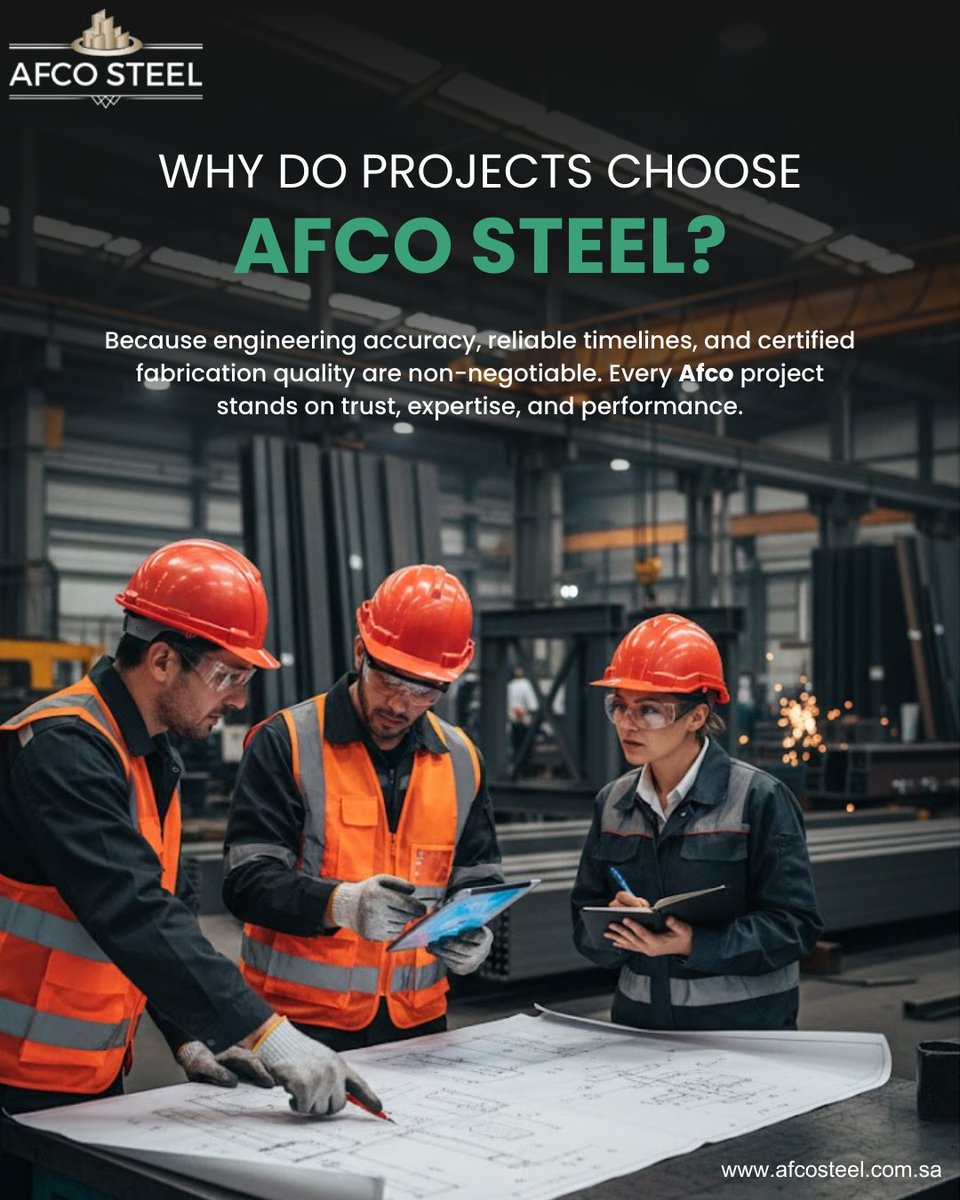 afcosteel's tweet image. Strong projects demand stronger partners. Afco Steel delivers accuracy, reliability, and performance that last — from design to installation. When quality matters, trust the experts. 🔩🏗️

#SteelExperts #SaudiConstruction #steelmanufacturingcompany #steelmanufacturer #saudiarabia