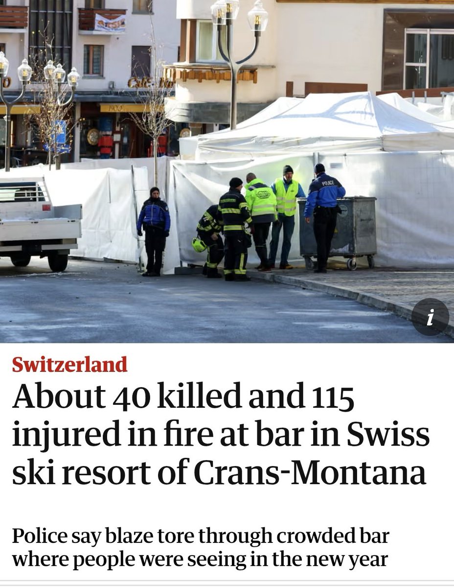 Ontem, 12 de nivoso de 234

Artefatos pirotécnicos provocam incêndio em bar no município suíço de Crans-Montana e o fogo mata 46 pessoas diferentes.