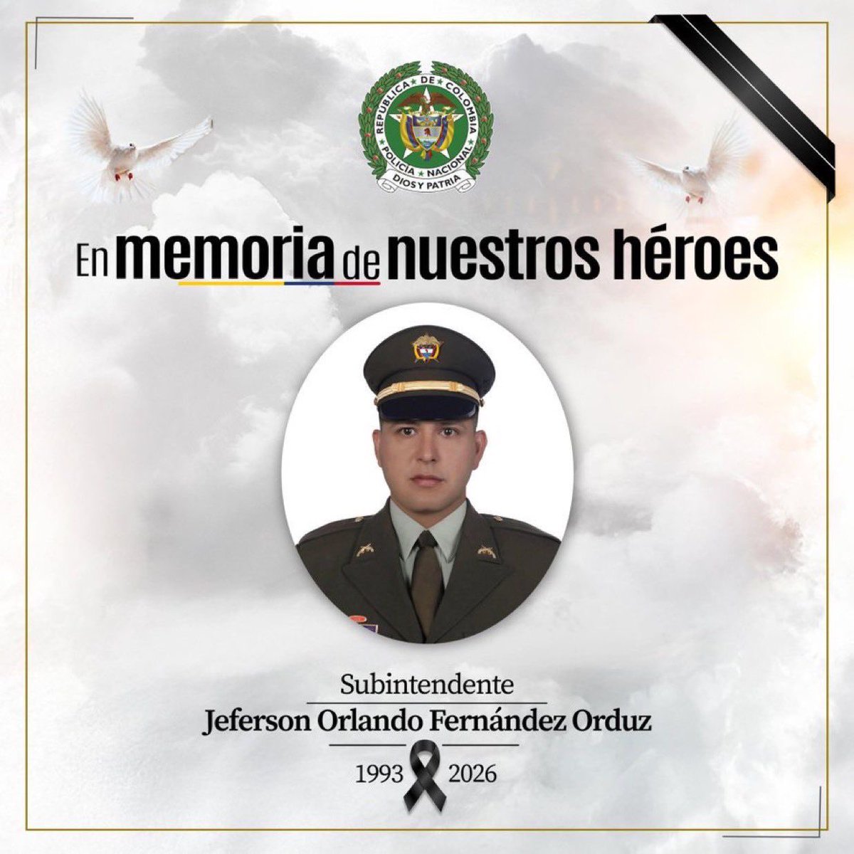 Lamentamos profundamente el asesinato del subintendente Jeferson Orlando Fernández Orduz en Villavicencio.

Acompañamos a su familia y a sus compañeros. Colombia honra su vida y su servicio.