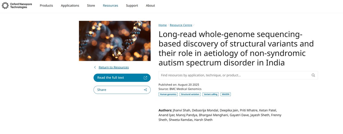 professor_gene's tweet photo. Wonderful to see @oxfordnanopore highlighting our paper on the role of #structuralvariants in aetiology of #autism in India!

Ours is the first group from the country to utilise ONT's long read whole genome sequencing coupled with in-house @nvidia GPU accelerated SV detection pipeline for understanding their role in ASD pathogenesis.

Oxford Nanopore link: https://t.co/qRQy2c9Bdo

Link to the original paper: https://t.co/RDzqO73eJq

#autism #ASD #LRseq #CNV #SV #FRIGE #FRIGEskunkworks @shramdas @gsbtm