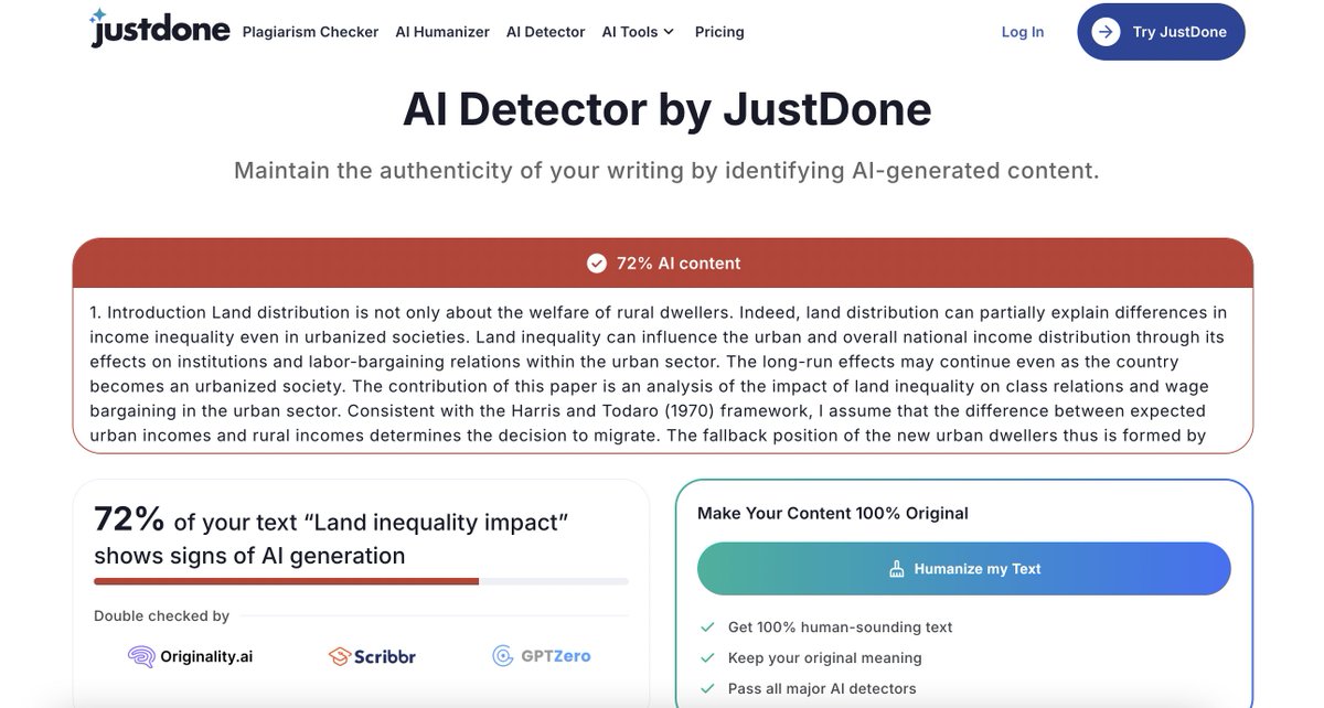 cemoyvat's tweet image. Yapay zeka detektörlerinden birine 2016 yılında (yani ChatGPT'den 6 yıl önce) yayımlanmış bir makalemin giriş bölümünü koydum.  “Metninizin %72’si yapay zekâ tarafından üretilmiş izlenimi veriyor” dedi :) 

Site, üç farklı yapay zeka detektöründen daha veri verdi. Onlara göre de…